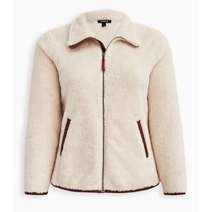 ZIP FRONT JACKET - FAUX SHEARLING CONTRAST TRIM IVORY